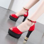 Peep Toe High Heels Chunky Heel Sandals Women’s Shoes, Pencil Heel-RV1351 - Image 2