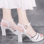 One-strap, Korean style, Peep-toe Sandals For Women, Box Heel-RV1076 - Image 2