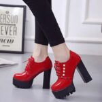 Chunky Heel Round Toe Lace-up Women’s Shoes, Boot Shoes-WR79 - Image 2