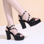 Korean Style One-Line Buckle Fish Mouth Platform Women’s Shoes, Box heel-RV1009 - Image 3