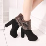 Women’s plush ankle boots with bow detail, suede high-heeled boots, Boot Shoes-RV2161 - Image 3
