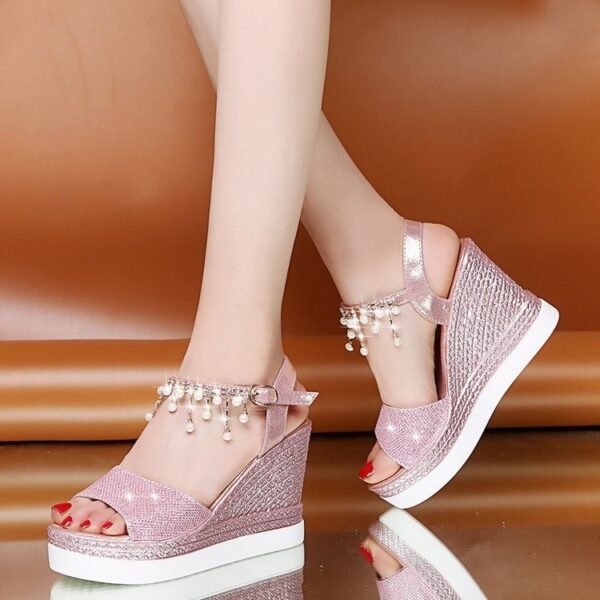 New Korean Style Wedge Rhinestone Pearl Women’s Shoes, Balanced Heel-RV668