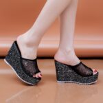 Thick sole, High heel, Mesh flip-flops Shoes For Women, Balanced Heel-RV476 - Image 4