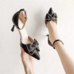 Women’s Trendy Bow-Tie Mid-Heel Pointed Toe Shoes, Pencil Heel-RV1384 - Image 3