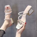 Women’s new Summer style, Trendy Rhinestone shoes, Chunky heel, Mid-heel, sandals, Box Heel-RV1319 - Image 3