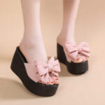 Bow-Tie Peep-Toe Wedge Heel Platform Fashion Roman Women’s, Balanced Heel-RV536