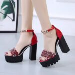 Sequined Platform Sandals trendy open toe Women’s shoes, Box Heel-RV1346 - Image 2