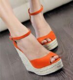 Women’s Wedge Sandals, High Heel, Peep Toe, One-Strap Strap Shoes, Balanced Heel-RV393