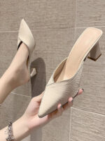 New style Fitting Room Closed-toe Half Slippers For Women, Box heel-RV1316