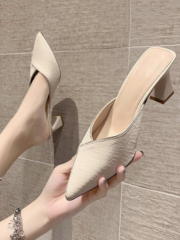 beige New style Fitting Room Closed-toe Half Slippers For Women, Box heel-RV1316 - Image 1