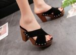 Women’s open-toe shoes with cross-studs, sandals, Box heel-RV1147