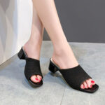Korean style Flyknit Outerwear one-strap Fashion Women’s Sandals, Box heel-RV1303 - Image 2