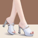 Fashionable, Versatile, Rhinestone, chunky heel, high-heeled Shoes For Women, Pencil Heel-RV1337 - Image 2