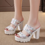 Women’s Sandals with one-piece heel, Sequined, casual, chunky heel Shoes, Box heel-RV1325 - Image 2