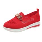 Women’s Shoes, Metal Chain Wedge Heel Casual Single Shoes, Canvas-DS80 - Image 2