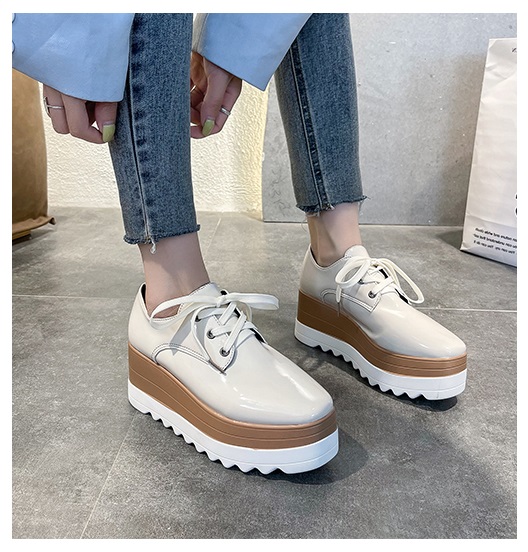 Women’s square-toe platform patent leather shoes, British/Korean style —Loafer-WR40
