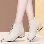 Versatile British-style Pointed Toe chunky heel Women’s shoes, Boot Shoes-WR114 - Image 2