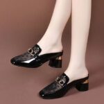 Women’s High-Heeled Slippers, Elegant Cowhide & Mesh— Sandal & Slipper-RV2514 - Image 3