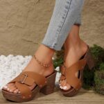 Women’s Chunky Heel Cross-Strap Fashionable Casual Slippers, Box Heel-RV1405 - Image 3