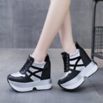 Women’s White Platform Sneakers with Hidden Wedge Heels, Sneaker & Kades-WR120