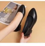 Women’s black flat soft-soled chunky heel work shoes For women, Style Shoes-RV2530