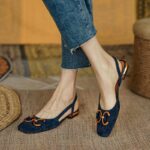 Horse Buckle Retro Toe Sandals Women’s, Box Heel-RV1459