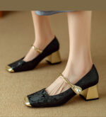 Chinese Style Mary Jane High Heels Women’s, Box Heel-RV1408