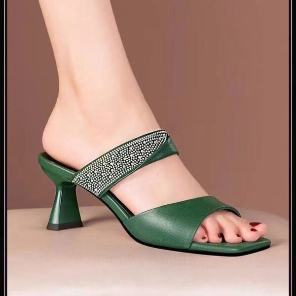 Thin Heel Open Toe Simple One-character Korean Style Shoes For Women, Box Heel – RV1411