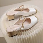 Chinese-Style Closed-Toe Half-Slippers for Women, Box Heel-RV1407 - Image 3
