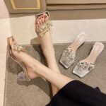 Transparent Thick High Heels Rhinestone Slippers For Women’s, Box Heel-RV1441 - Image 2