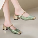 Chinese-Style Closed-Toe Half-Slippers for Women, Box Heel-RV1407