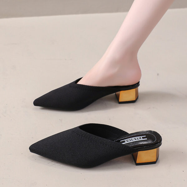 Korean Style Women’s Fly-Woven Mid-Heel Shoes, Box Heel-RV1455