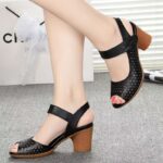 Soft Sole Comfortable Middle-Aged & Elderly Middle Heel Sandals For Women, Box Heel-RV1458