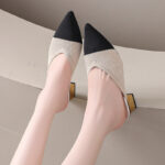 Korean Style Women’s Fly-Woven Mid-Heel Shoes, Box Heel-RV1455 - Image 3