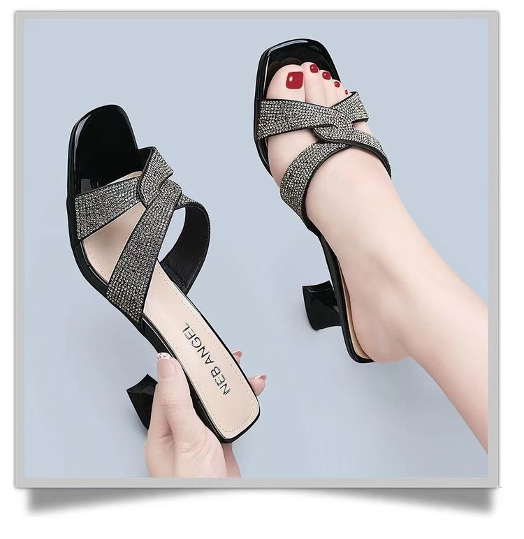 详情-5 Women’s Mid Heel Slippers Fashionable Shoes For Women, Box Heel-RV1450 - Image 1