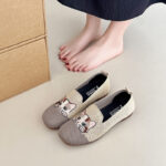 Women’s summer cat-themed casual flat loafers, Canvas & Loafer-DS114 - Image 2