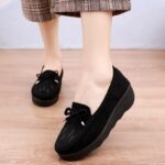 Women’s Platform Thick-Soled Wedge Heel Loafers Casual Work Shoes. Canvas & Loafer-DS111
