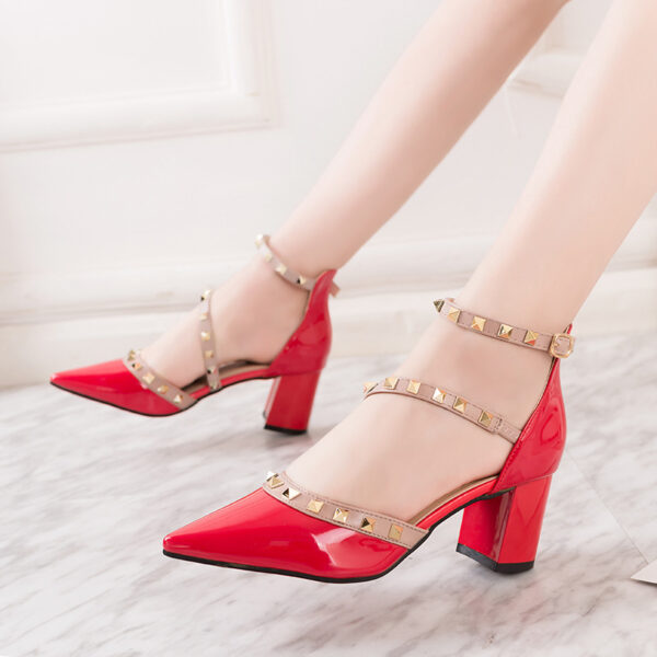 American Style Studded High Heels Pointed Toe Chunky Women’s, Box Heel-RV1466