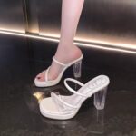 Women’s high-heeled sandals, transparent, one-strap, Box Heel-RV1463 - Image 2