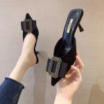 Women’s Versatile Rhinestone High-heeled Slip-on Mules, Perfect for Wearing Outside, Pencil Heel-RV1376 - Image 2