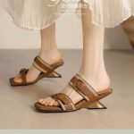 French Retro Woven Belt Buckle Open Toe Wedge Sandals for Women, Box Heel-RV1424 - Image 4