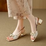 Square Toe Rear Trip Belt Comfortable Low Heel Women’s Shoes, Box Heel-RV1425 - Image 3