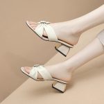 Summer new fashion design sense middle heel soft Shoes For Women, Box Heel-RV1420 - Image 3