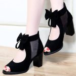 Open toe, bow, mesh, zipper, high heel, chunky heel, For Women, Box heel-RV1121