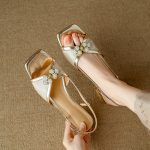 Square Toe Rear Trip Belt Comfortable Low Heel Women’s Shoes, Box Heel-RV1425