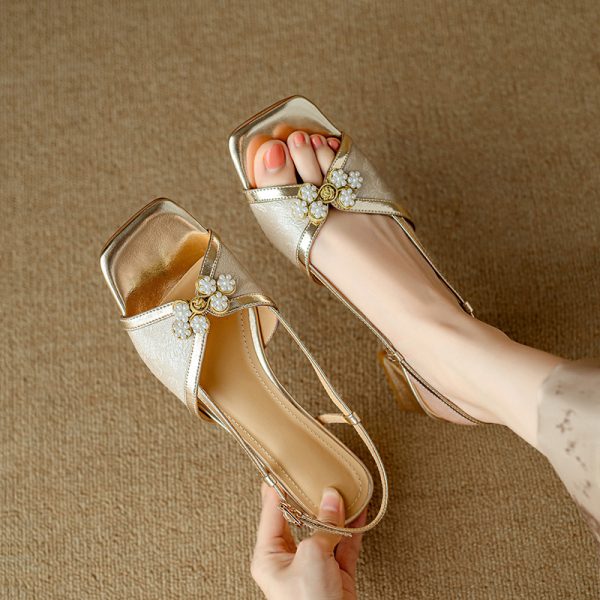 Square Toe Rear Trip Belt Comfortable Low Heel Women’s Shoes, Box Heel-RV1425