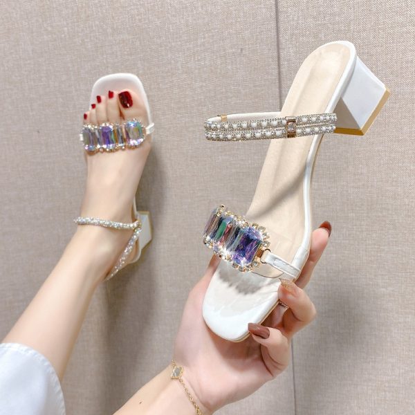 Women’s Chunky Heel Square Toe Open toe Shoes, Box Heel-RV1393