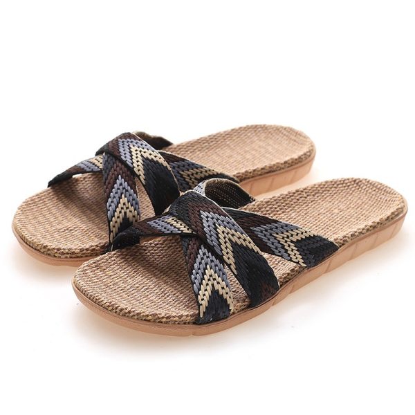 Summer Linen Slippers, Thick‑Sole, Couples’ Home Sandal—Sandal & Slipper-RV30020