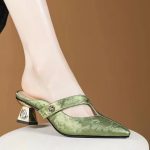 Versatile Comfortable Toe-Cap Half Slippers For Women, Box Heel-RV1418 - Image 3