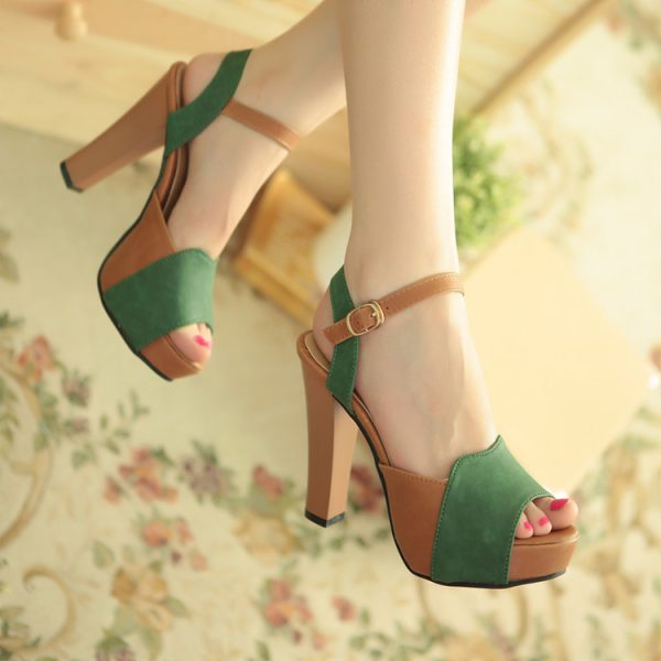 Women’s New Chunky Heel Peep Toe Sandals, High Heel, One-Strap Buckle, Comfortable, Pencil Heel-RV1001